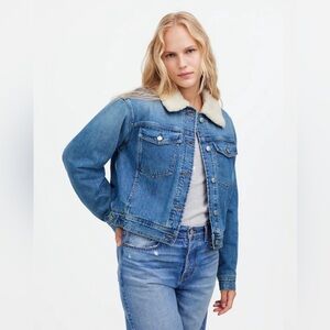 Madewell Sherpa-Collar Jean Jacket in Lanesboro Wash Sz L MSRP $168